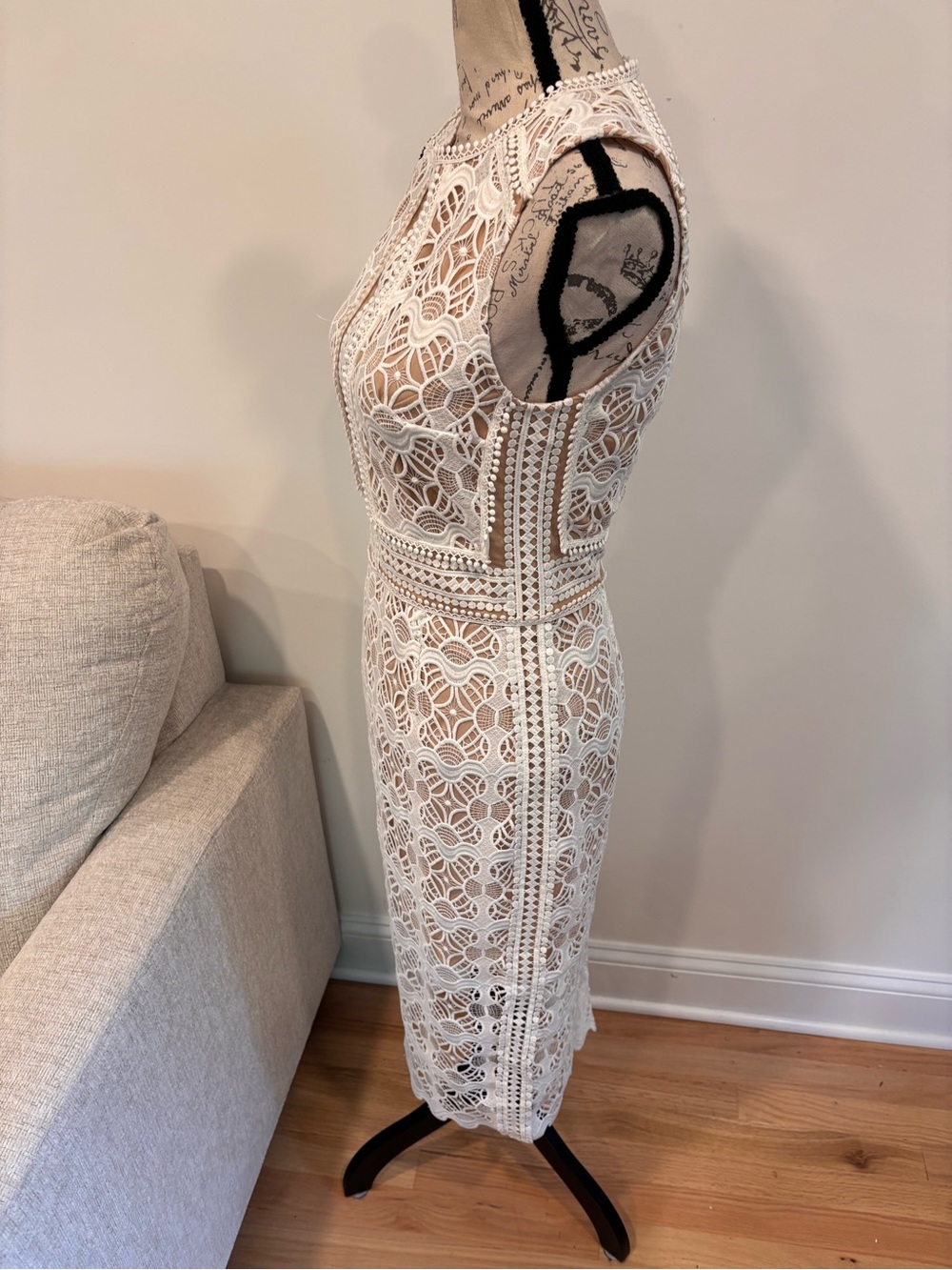 Reiss Coral Lace Slim Fit Midi Dress in white size US 4 NWT - Picture 7 of 14